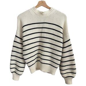 Alex Mill Old Money Quiet Luxury Minimalist Button Back Stripe Sweater Small